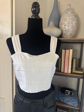 Avec Les Filles White Embroidered Cotton Crop Top - Size 8